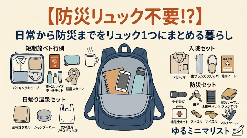 【防災リュック不要！？】日常から防災までをリュック1つにまとめる暮らし 　の画像
